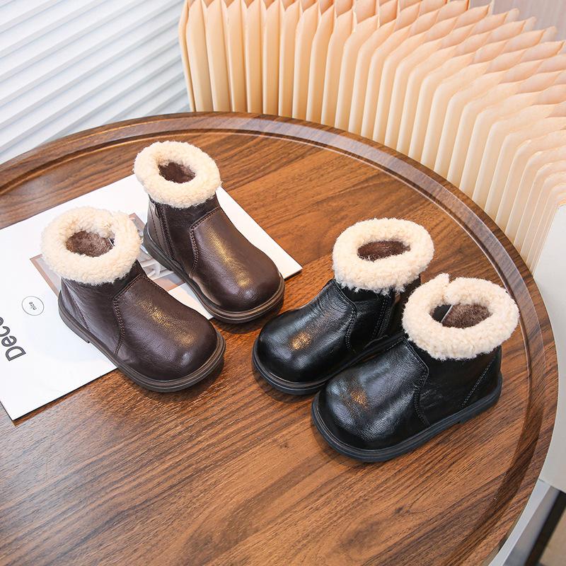 Girls Martin Boots Winter 2025 New Children's Thermal Velvet Cotton Boots Children's Leather Boots Girls Foreign Style Short Boots