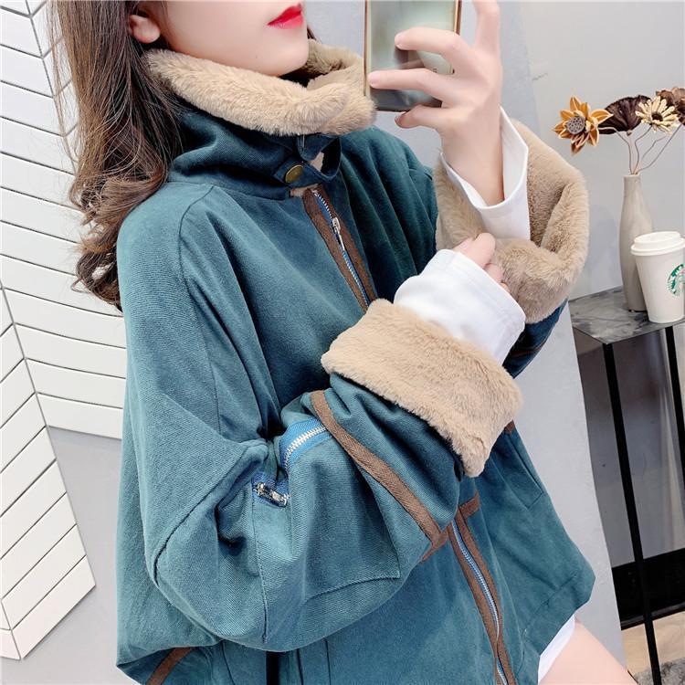 Women's 2025 Autumn/Winter Short Parka: Plus Velvet, Thick Cotton, Loose Fit, Fur Collar, Petite Korean Style