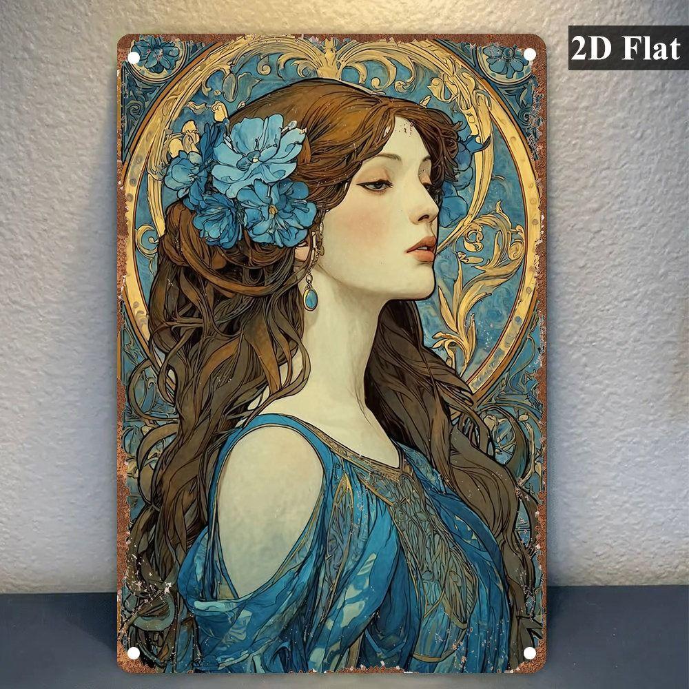 Vintage Art Nouveau Woman Tin Sign Retro Metal Panel Home Bar Cafe Decor