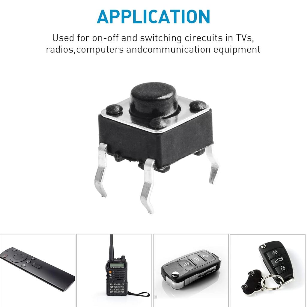 QTEATAK 120 Pcs 6 X 6mm X 5mm Momentary Tactile Tact Push Button Switch for PCB 4 Pin DIP Black