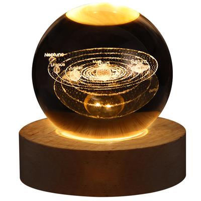 Crystal Ball Night Light Crystal Globe Light 3D Engraved Glowing Crystal Ball Night Light Romantic Ambient Lamp with Wooden Base