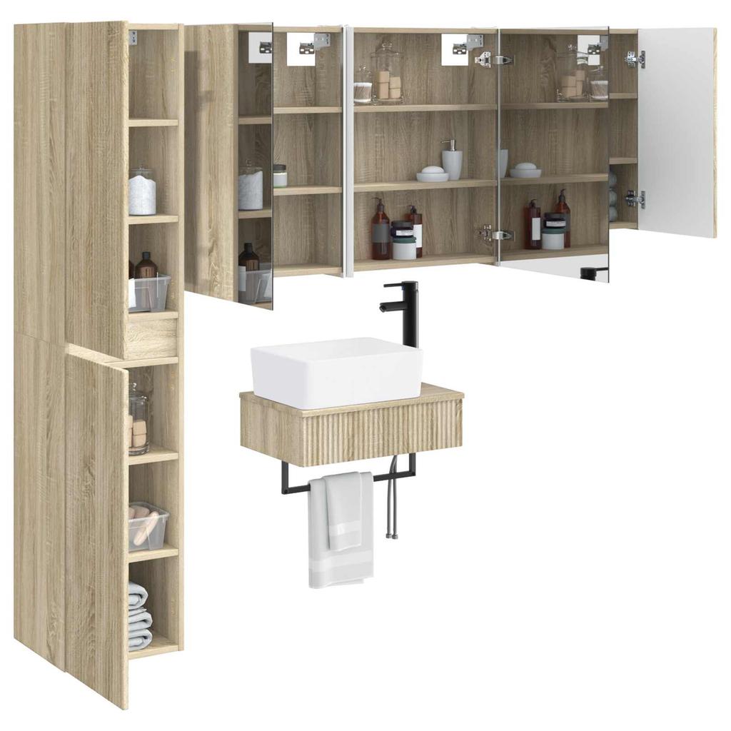 5 Piece Bathroom Furniture Set Sonoma Oak Engineered Wood and Glass