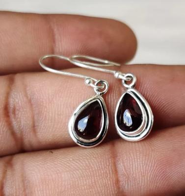 Granat Edelstein Ohrring, Massiv 925 Sterling Silber, Geburtstagsgeschenk, Handgemachter Ohrring