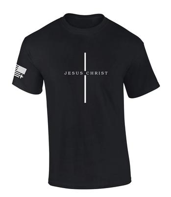 Mens Christian Shirt Jesus Christ Cross Scripture American Flag Sleeve T-Shirt