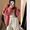 Lazy wind jacket women's 2025 autumn new v-neck solid color knitted cardigan women's loose large size sweater women