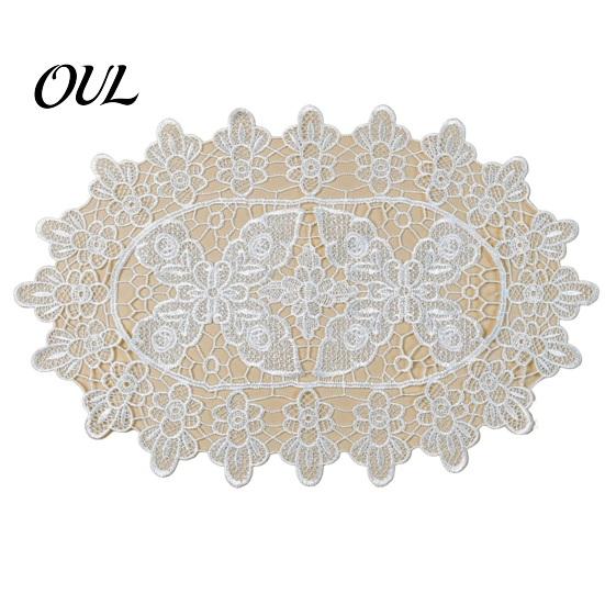 Washable Fabric Doilies for Vases White Lace Doily, Elegant Retro Placemat, Embroidered Table Breathable Polyester Mats Mat, Rectangular Round