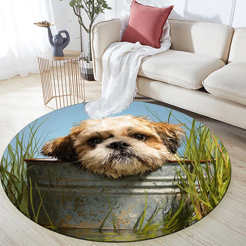 Shih Tzu Pattern Round rug,Carpet Rug for Living Room Bedroom Sofa Playroom Decor,Non-slip Floor Mat,Holiday Gifts and Birthday Gifts