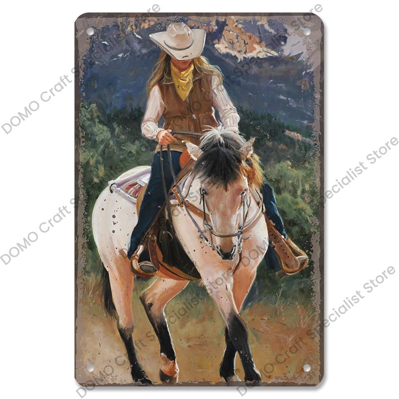 Western Cowboys Vintage Poster Metal Tin Signs Lone Ranger Horse Retro Metal Plate Wall Decor for Jockey Club Pub Man Cave