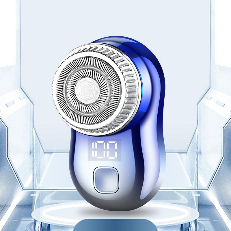 Men's Mini Electric Travel Shaver Double Ring Face Beard Razor LCD Power Display Type-C Rechargeable Painless Cordless Trimmer