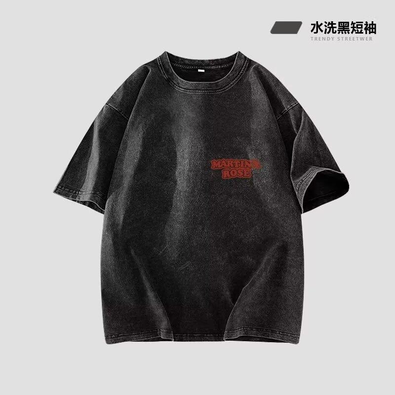 Street Style European and American Retro Poker Print Short Sleeve T-Shirt Couple Outfit Loose Summer Niche Top for Men