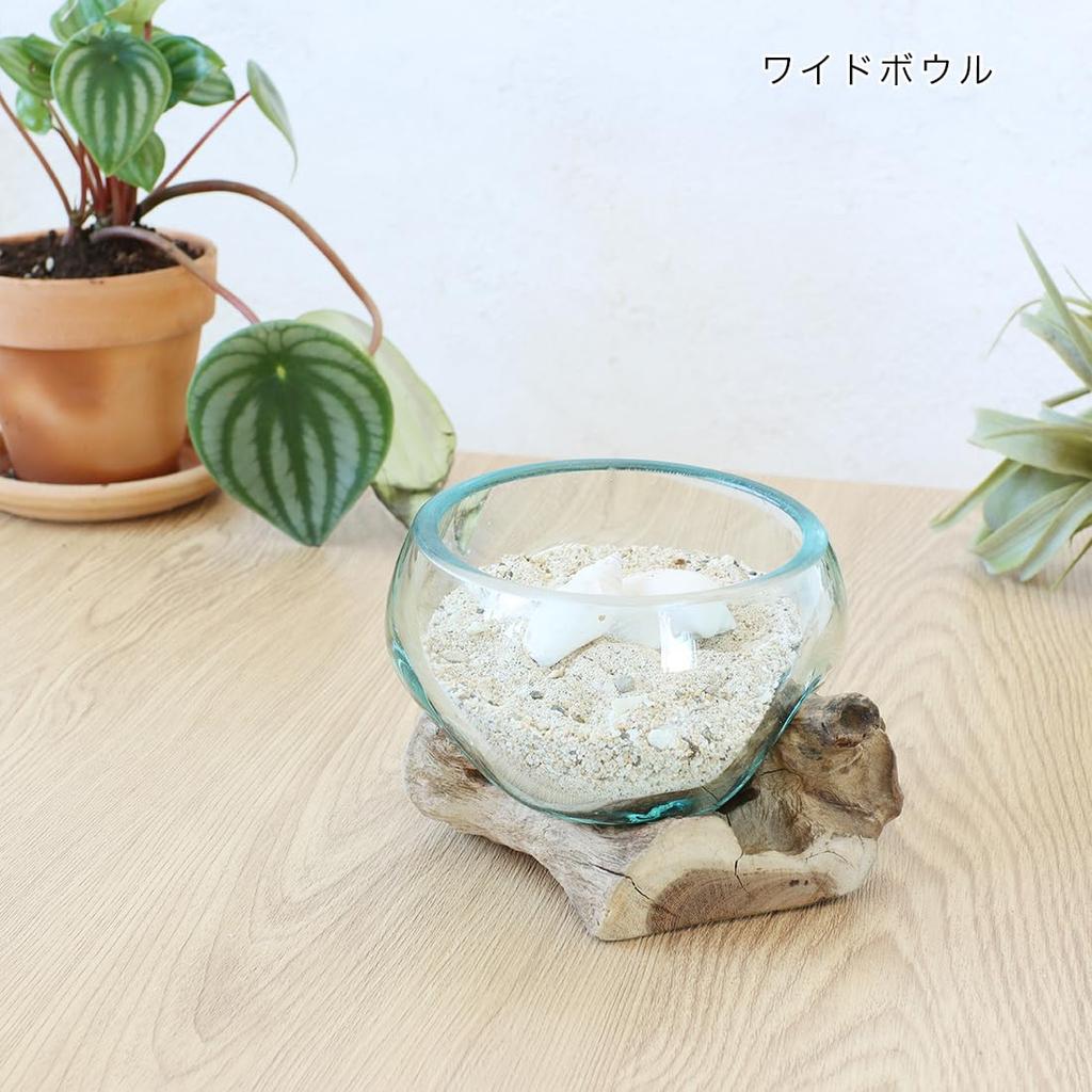 Tomo Corporation Antique Wood Hand-Blown Glass Medium Wide Bowl