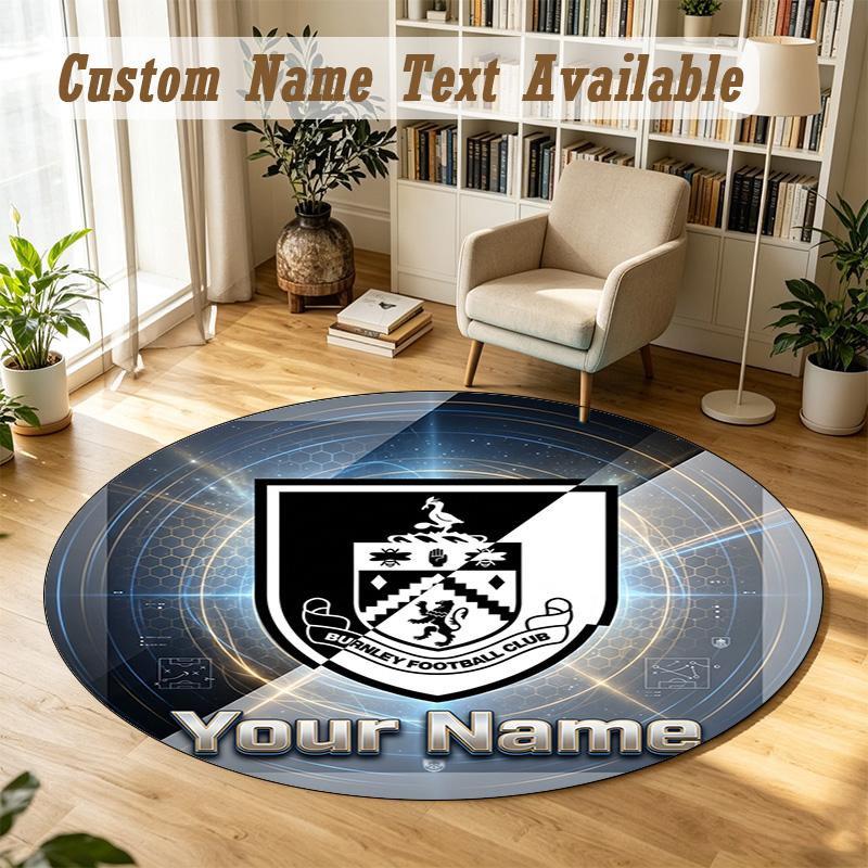 Round Rug Custom NameBurnley Football Pattern Non Slip Carpet Home Floor Decor