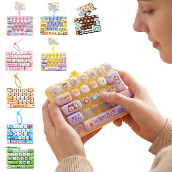 Interactive Keychain Accessory 26-Key Keyboard Fidget Toy, Cute Cartoon Clicky Clicker Toy with Portable Tool Keychain, Backpack Charm Pendant