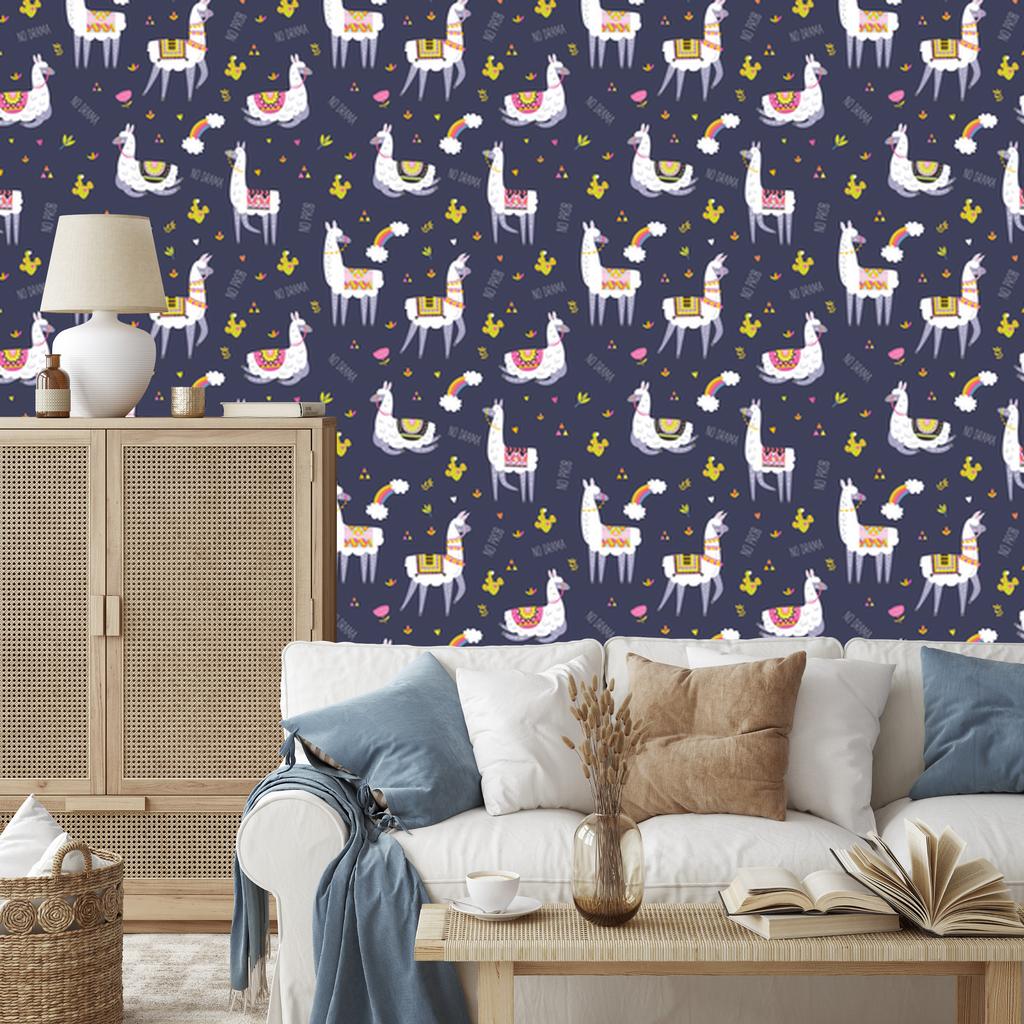 Llama wallpaper animals and rainbows for living room and bedroom 50x1000