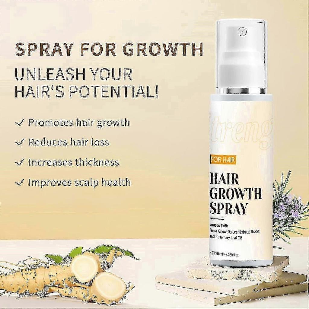 1-3x Hair Growth Spray, With Rosemary Oil and Biotin, Non-Greasy, Hair Thickening Spray Helps Prevent Hair Thinning & Hair Loss, for Scalp, 60ml