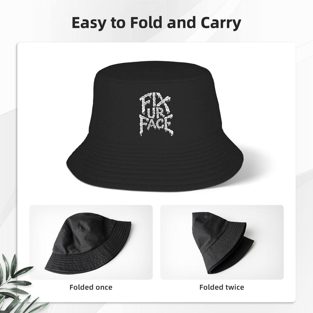 Unisex Fix Ur Face Fix Your Face Sarcastic Quote Funny Saying Bucket Hat Foldable Fisherman Hats Summer Casual Fishing Caps