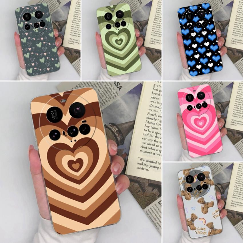 For Xiaomi 15 Ultra 15T Mi 10 11 12 Lucky Brown Love Heart Cellphone Cases Screen Protector Transparent Silicone Scratchproof Shell For Xiaomi Housing