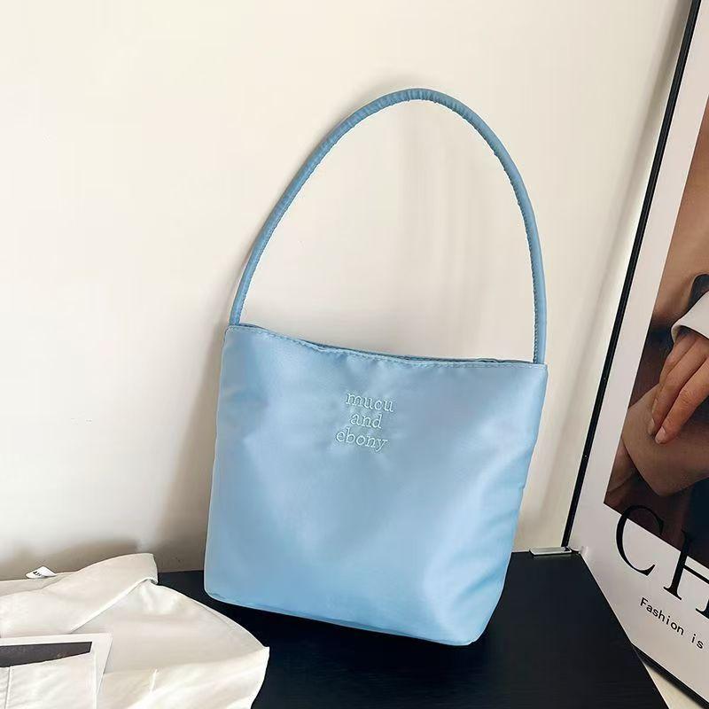 Fashion Embroidered High-Stretch Waterproof Nylon Shoulder Bag for Women, Casual Underarm Crossbody Purse