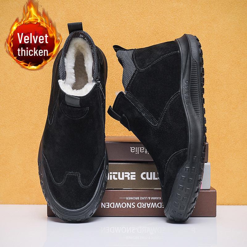 

Мужские зимние высокие нескользящие защитные ботинки с бархатным утеплителем для защиты от холодной погоды и снега. 43 чёрный