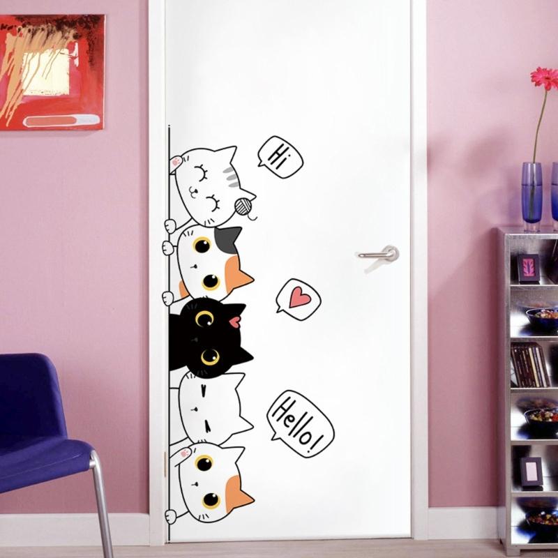 62KD Lovely Cartoon Themed Door Sticker Door Decal For Living Area Easy Apply Waterproof Home Decoration