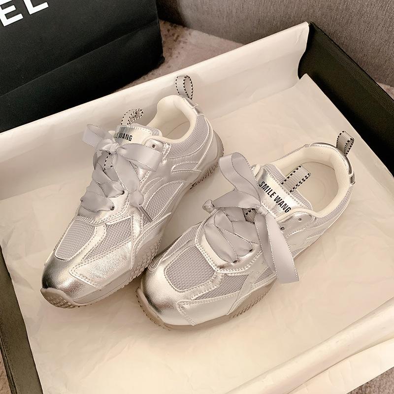 Su Yinyin has the same style, soufflé~ waffle mesh breathable ballet silver sports and leisure shoes, women's Dexun Forrest Gump shoes.