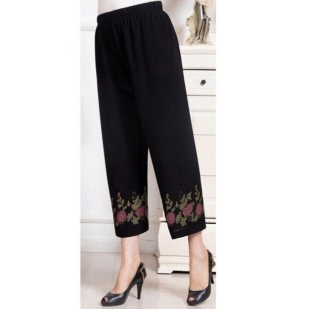 

Женские летние тонкие брюки большого размера, свободные, с эластичной резинкой на талии, простые укороченные брюки с высокой талией, широкие брюки с цветочным принтом, повседневные прямые материнские брюки One Size