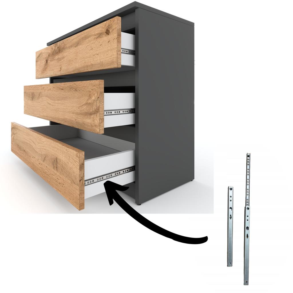 Chest of Drawers TV Cabinet 80cm 3S Gray Oak Wotan Loft Living Room Furniture