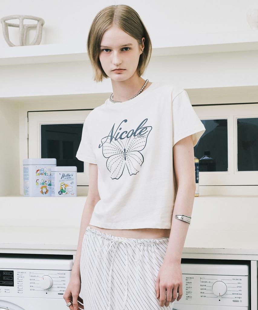 Nigaennikol Nicole Butterfly Crop Top_Cream Charcoal