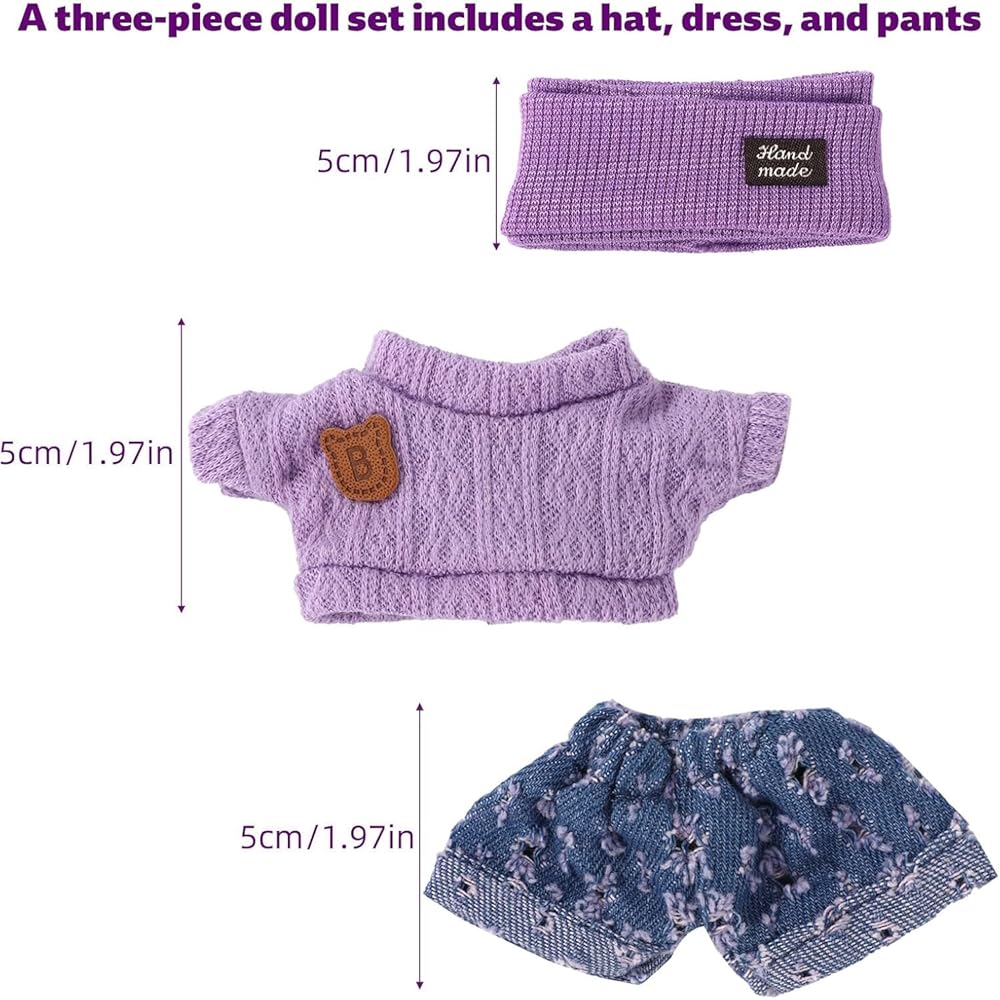 Cimoon Doll Clothes Set for 15cm/17cm Plush Toys Purple Sweater Outfit Costume Accessory