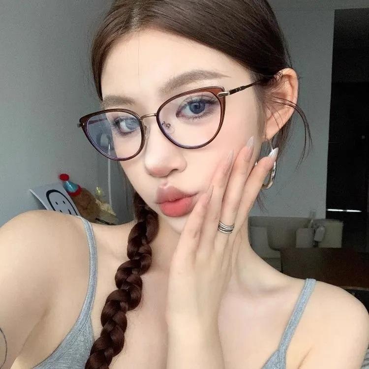 Internet celebrity European and American style cat glasses frame women's fashion light luxury anti-blue glasses ultra-light myopia glasses frame