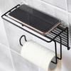 GI Steel Self Adhesive Toilet Paper Holder/Tissue Paper Roll Holder with Mobile Stand/Towel Bar Hanger Storage Rack/Bathroom Accessories(Black)