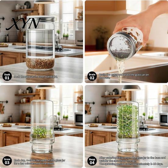 Pesticide-free Sprouts Kit Sprouting Jar Kit, Wide Mouth Glass with Sprout Lid, Blackout Enzyme-rich Sleeve, Plant Growing for Home Gardeners