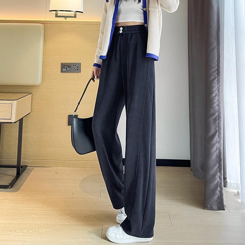 Plus Size High Waist Drapey Slimming Wide-Leg Pants for Women - Spring/Autumn 2024