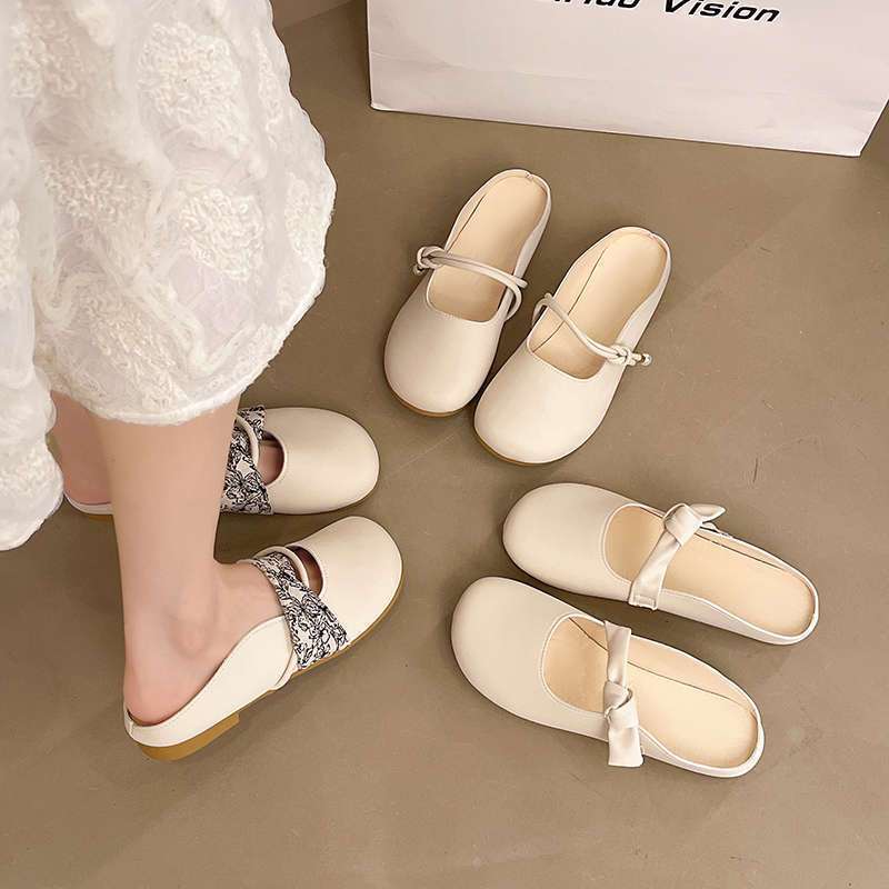 Versatile Fashion Mary Jane Evening Shoes Single Shoes French Bag Head Half Slippers Outside Wear a Pedal 2025 New Summer and Autumn