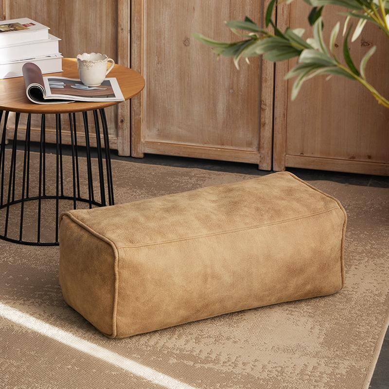 Square Ottoman Footstool Cover Faux Suede Leather Lazy Sofa Pouf Envelope Long Bench Floor Seat Stool Cover(No fill)