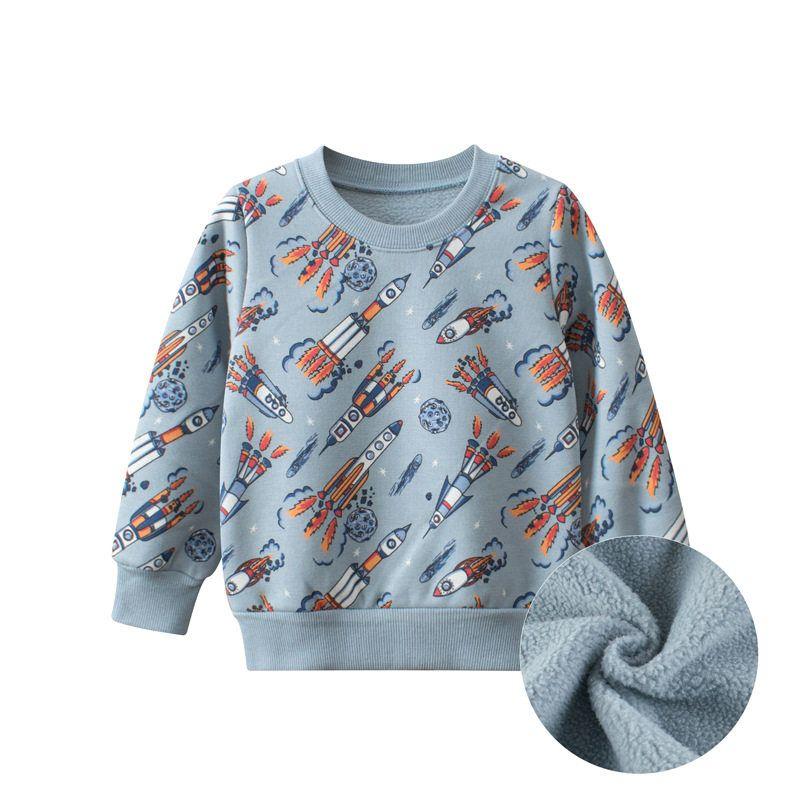 27Kids Children s Clothing Autumn and Winter Children s Fleece-Lined Sweater Pullover Boys Fleece Tops Baby Rocket Clothes 2990 Aqua Blue Rocket 90