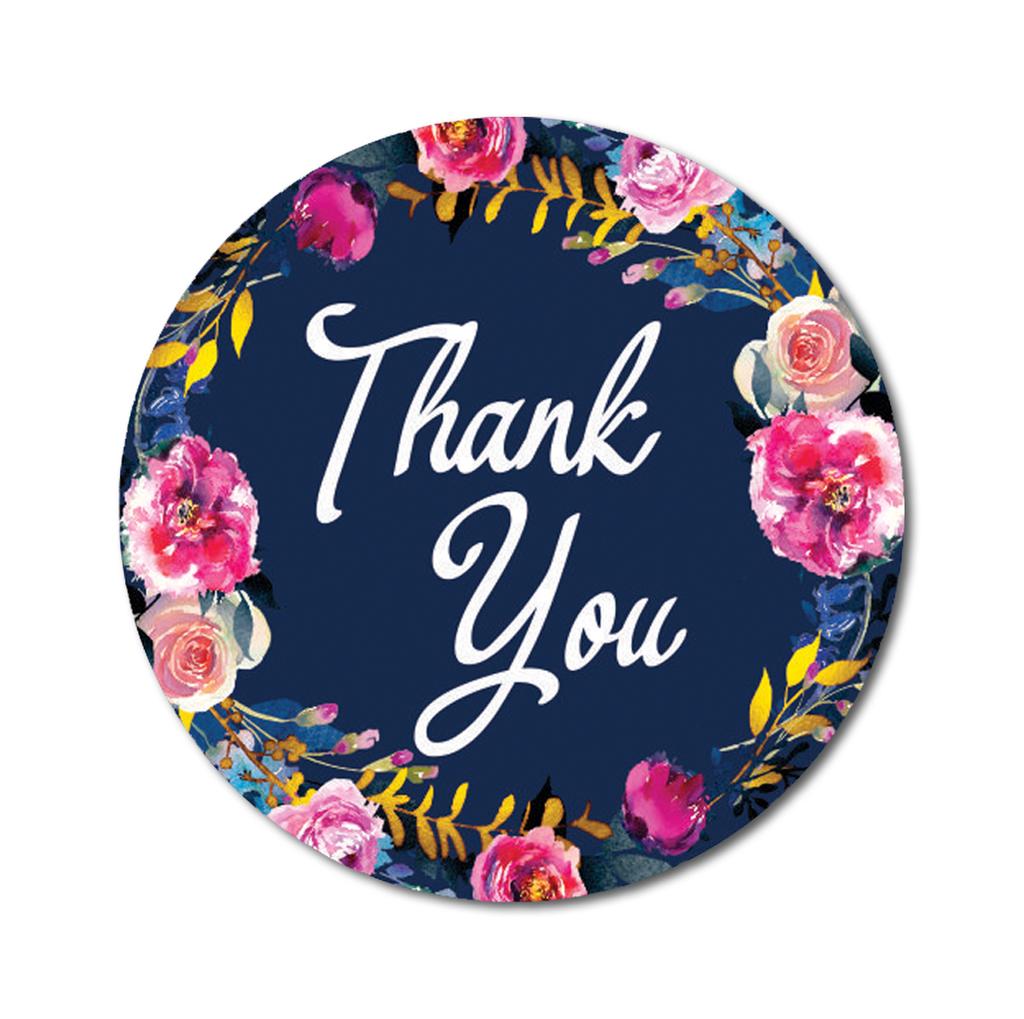 Darling Souvenir Round 45 Pcs Floral & Vines Border Black Thank You Stickers Envelope Seal-1.6