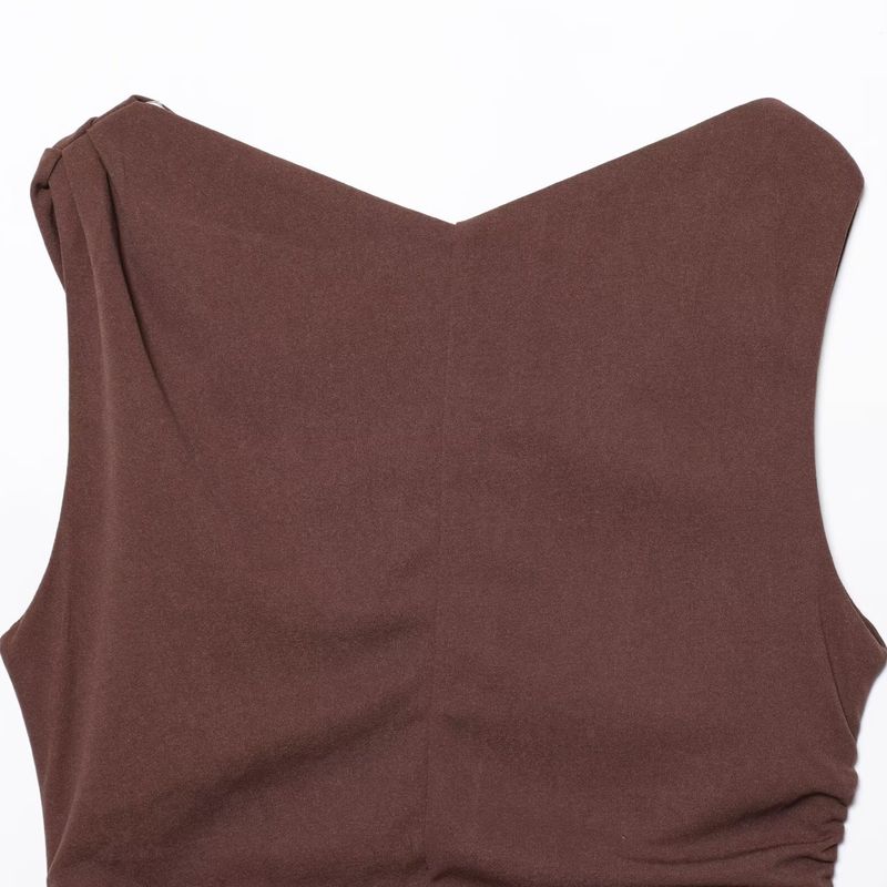 Kaslead New Arrival Women's Clothing Fashion Style Fashion Slim-Fitting Simple Pure Color Sleeveless Ruched Dress