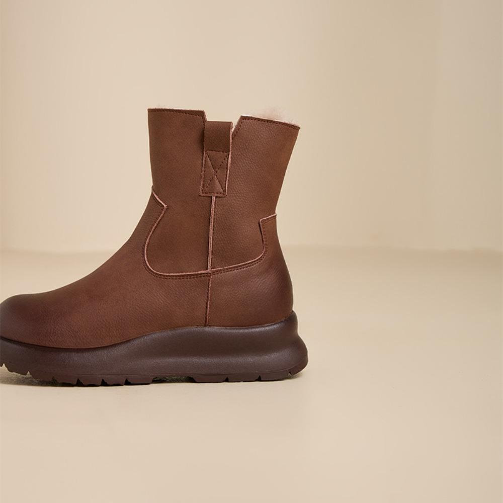 Ankle Boots for Women Leather Retro Snow Boots Women's  Winter New Thickened Warm Cotton Shoes Fur Integrated Women's Boots