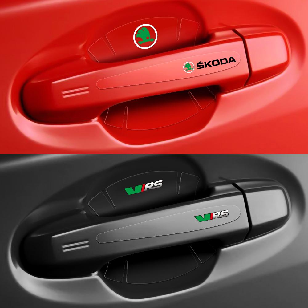 BTL3 4/8Pcs PVC Door Handle Cup Badge Sticker Door Bowl Decal For Skoda Octavia A2 A5 Rapid Fabia Superb Kodiaq Scala Karoq Kamiq VRS