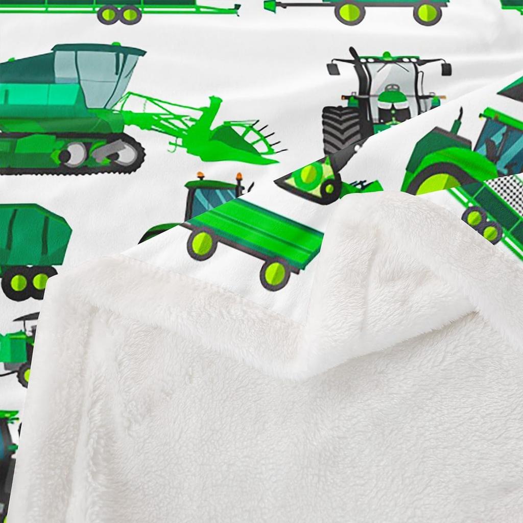 Equipment Trucks Sherpa Blanket Kids Boys Excavators Fleece Throw Blanket for Bed Sofa Couch Children Green Vehicle Plush Blanket Soft Const