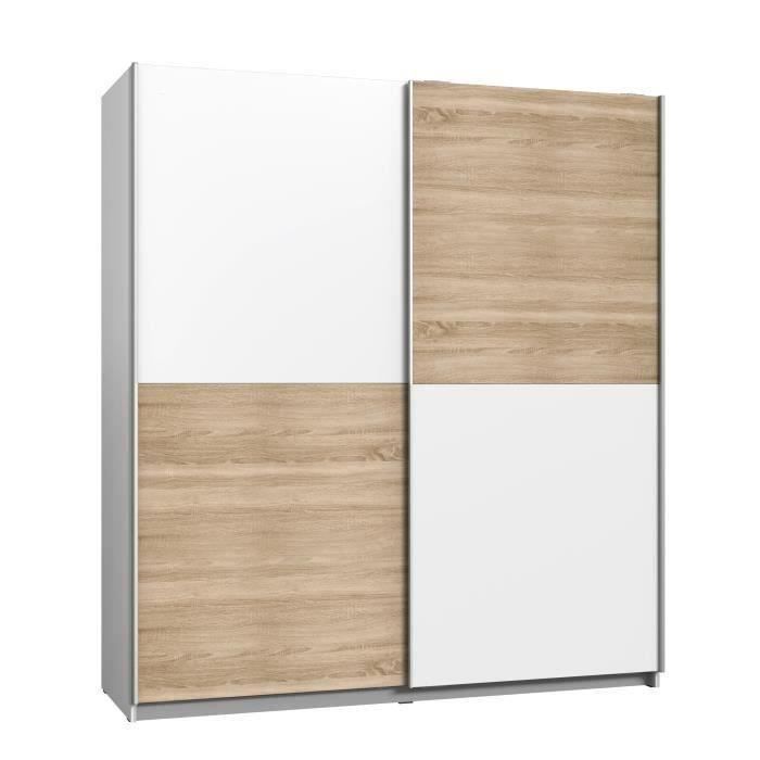 Wardrobe with 2 Sliding Doors - Particle Board - Oak and White Decor - L 170.3 X D 61.2 X H 190.5 Cm - ULOS
