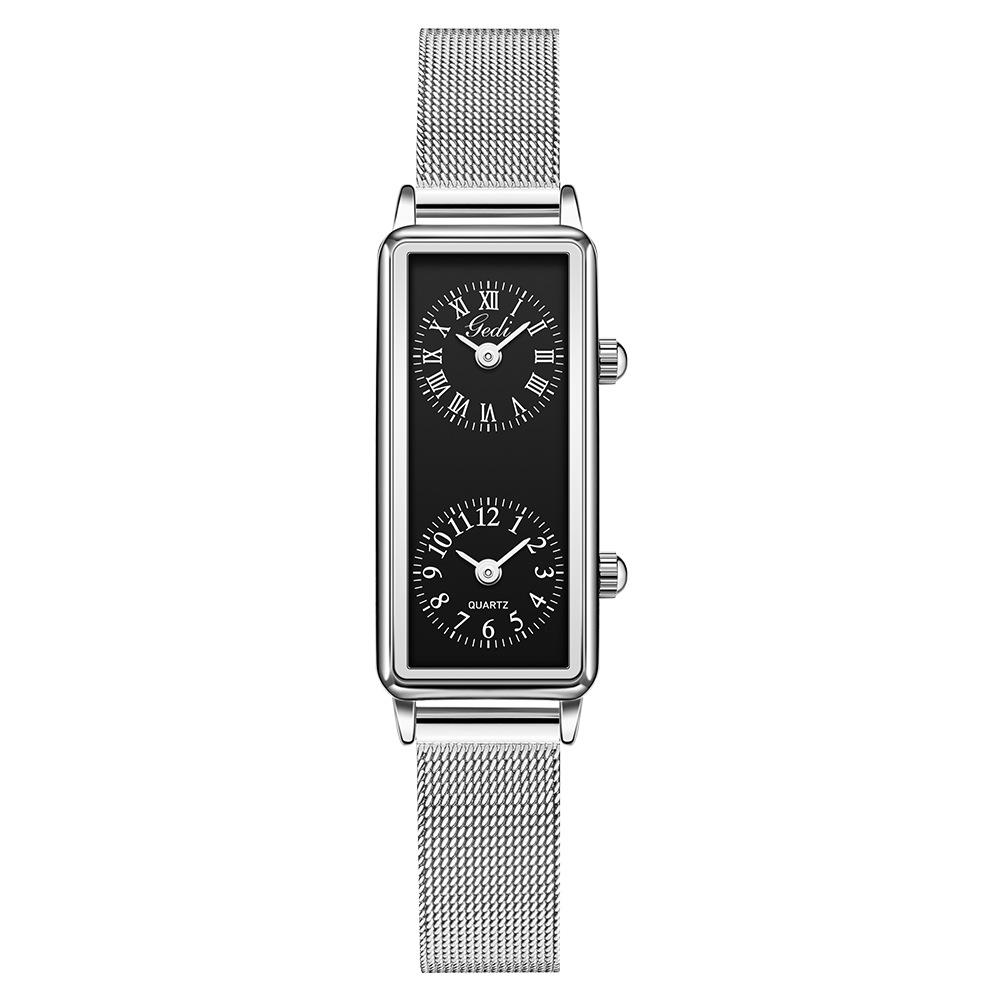 

Creative Dual Time Zone Watch Women S Niche Retro Rectangular Women S High-End Dual-Movement Quartz Watch