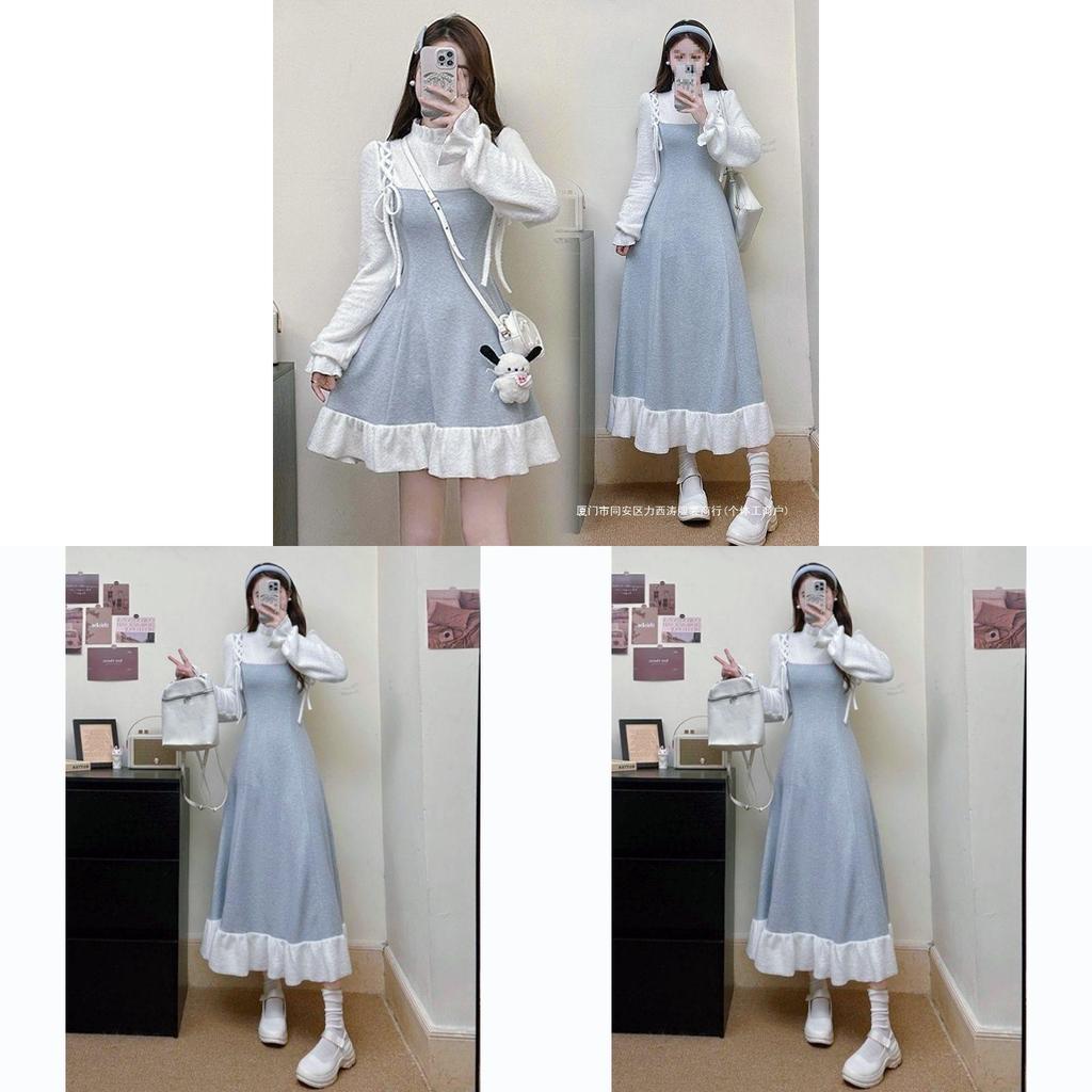 Strickkleid im Vintage-Stil mit Schleife und Zierelementen für lässige Frühlings- und Herbstkleidung
