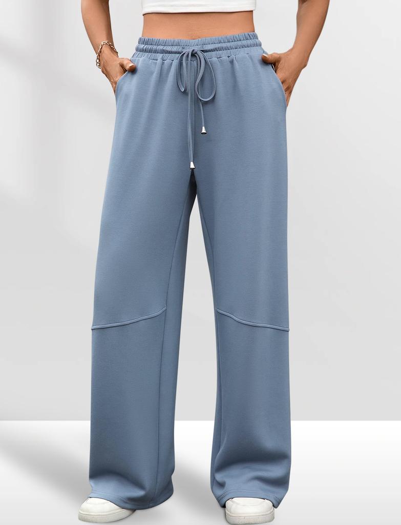 Maeau Straight Wide Leg High Solid Size M Women's Pants, Pants, Waist, Sweat-Wicking, Slimming, Leg-Lengthening, 9/10 Length, Soft, Color, Casual,