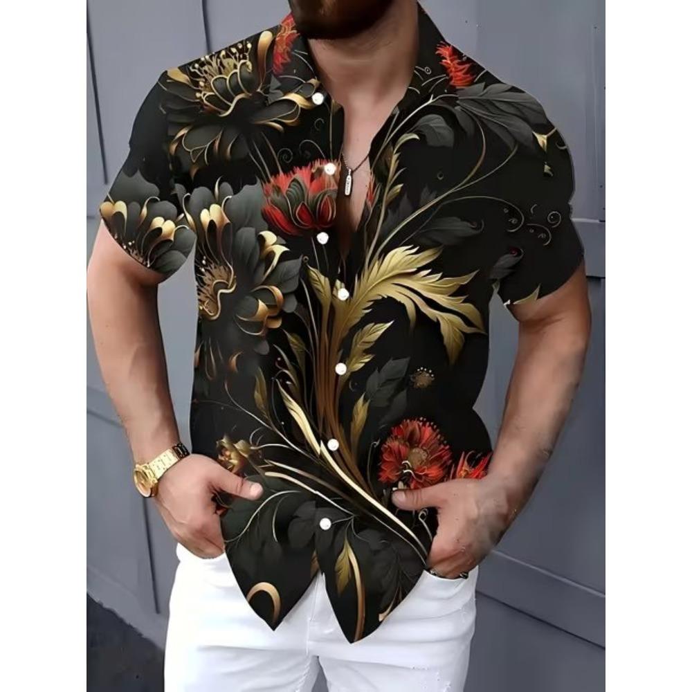 Men's Geometric Pattern 3D Print Shirt Button Up Shirt Casual Shirt Summer Shirt Short Sleeve Daily Vacation Clothing