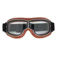 Vintage Pilot Motorcycle Goggles UV400 Windproof Scratch Resistant PC Lens with Leather Trim for Open Face Helmet