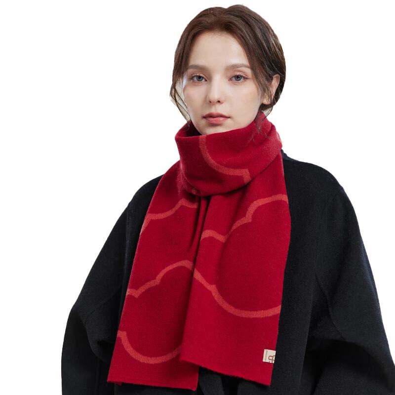 JIUMU Women's Pure Wool Red Scarf