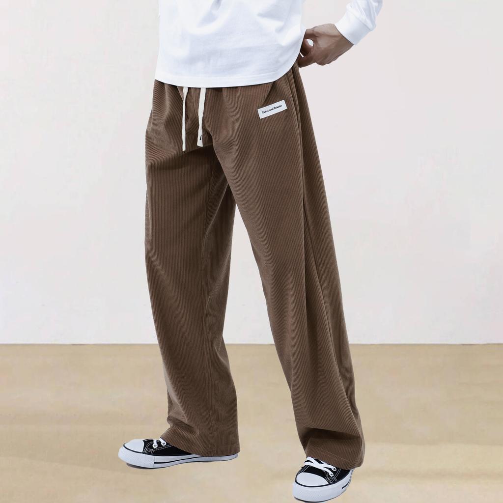 Spring and Autumn Solid Color Lace Sports Pants Simple Straight Leg Pants Men's Casual Pants Wide Leg Pants