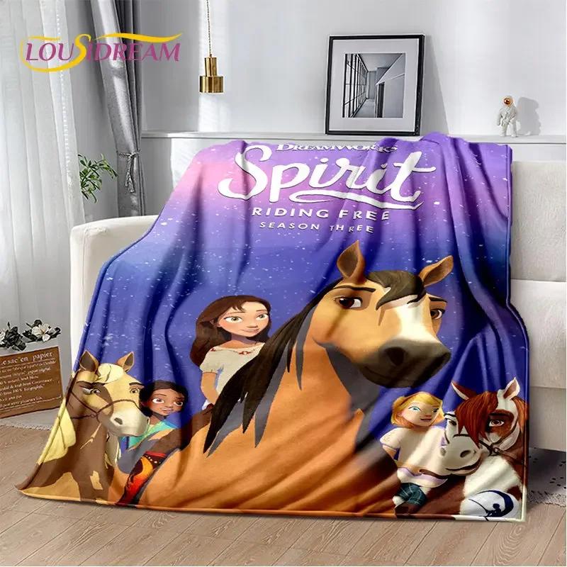 Spirit Riding Free Horses Cartoon Soft Plush Blanket,Flannel Blanket Throw Blanket for Living Room Bedroom Bed Sofa Picnic Cover